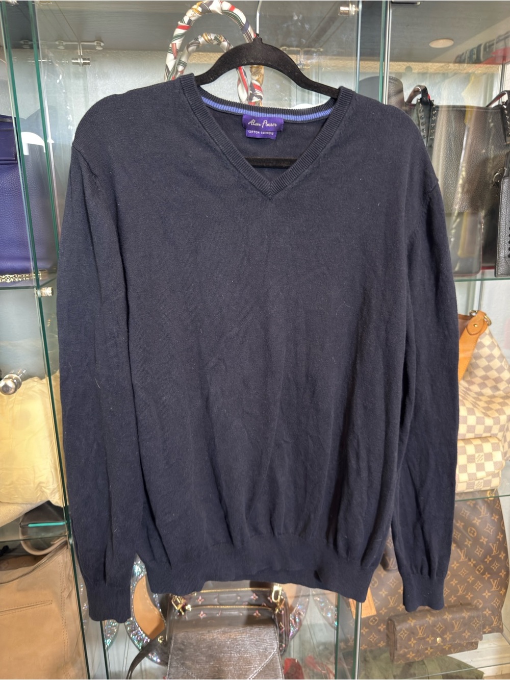 Alan Flusser Men's V-Neck Navy Blue Sweater